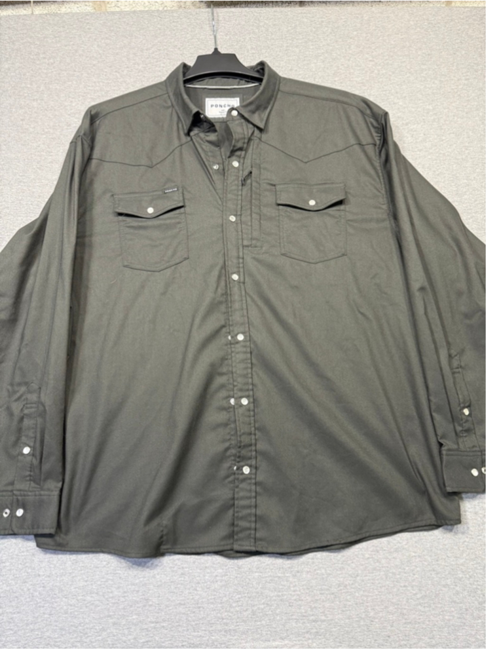 Men's Western PONCHO Pearl Snap Down Shirt XXL Gray
